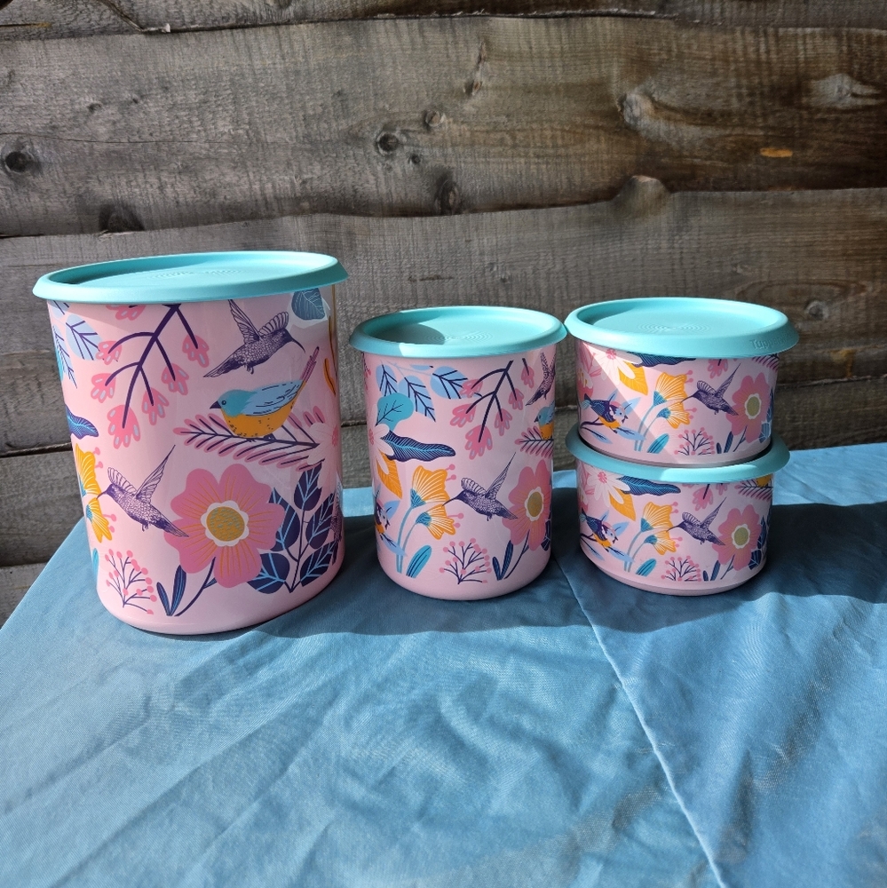 Tupperware Blushing Meadows 4-pc  One Touch Canister Set